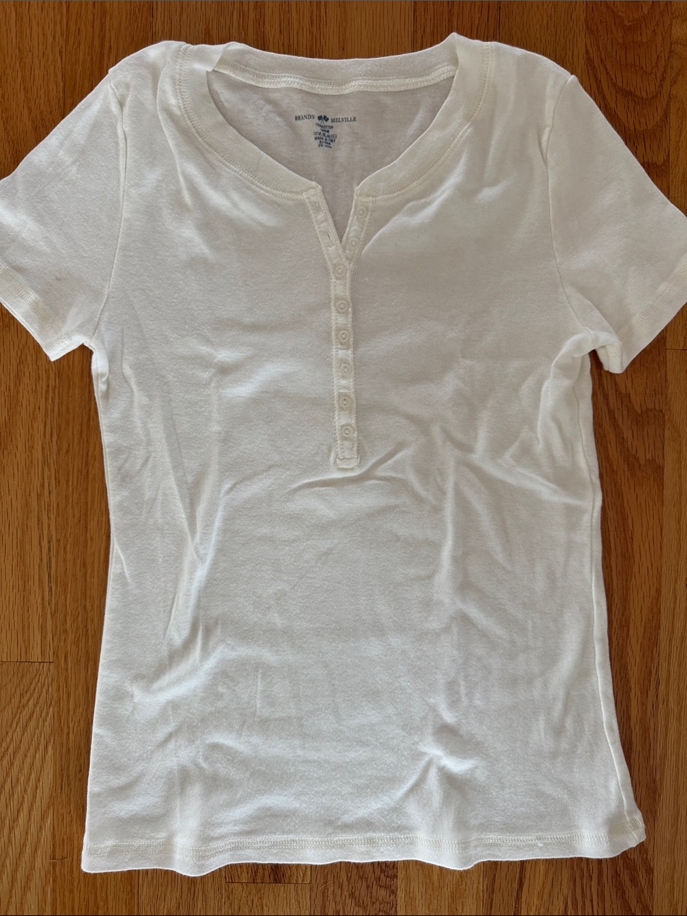 Brandy Melville White Short Sleeve Henley Tee